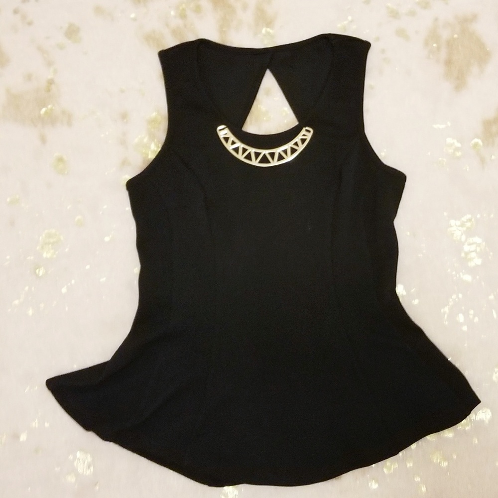 Scoop neck flared dress blouse w/ gold accent